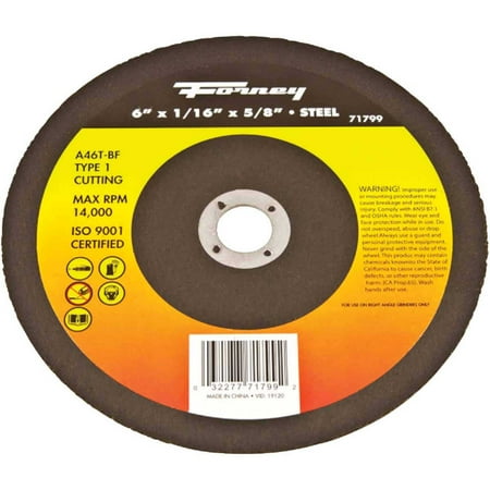 

Forney Type 1 6 In. x 1/16 In. x 5/8 In. Steel Cut-Off Wheel