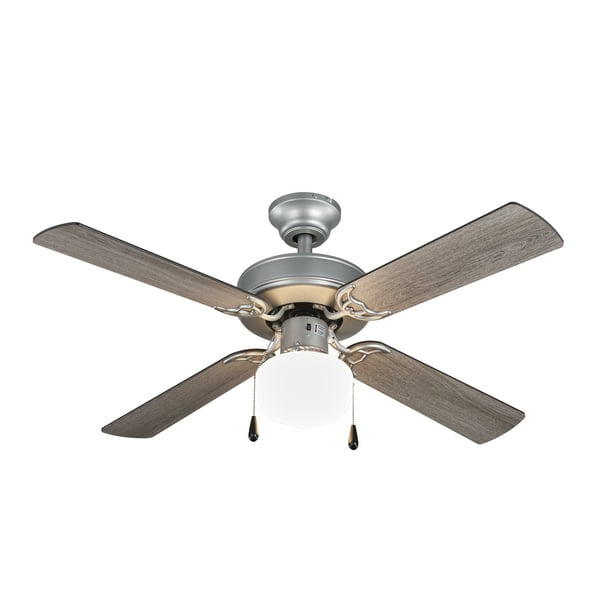 Mainstays 42 inch Downrod Ceiling Fan with Light Kit, Satin Nickel, 4