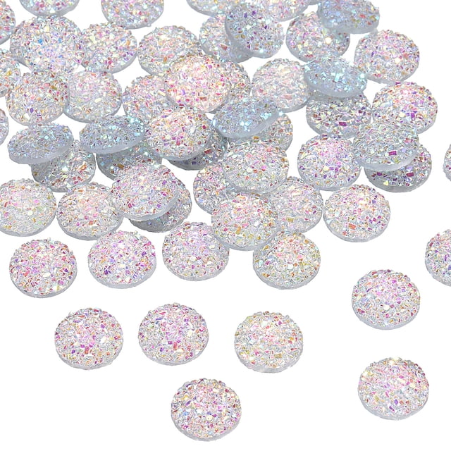 Uxcell 60 Pcs Rhinestone Flat Back Faux Druzy Crystal Diamonds Resin Embellishments Trims Beads for Jewelry Making Crafts, Bright White