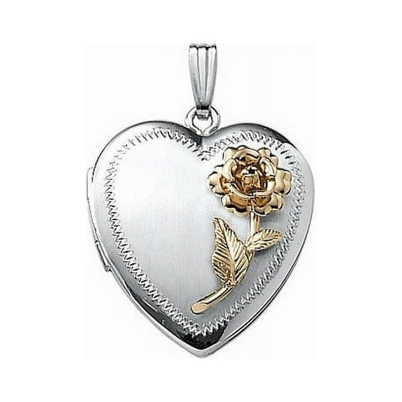 14k White Gold Two-Tone Heart Locket - 1 Inch X 1 Inch