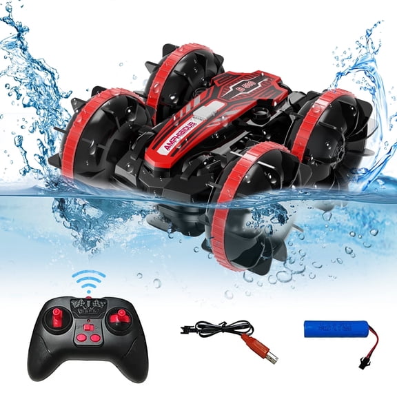 Remote Control Cars,2.4GHz Waterproof RC Stunt Car Toys,4WD Land Water 2 in 1 RC Boat,Gifts for 3 4 5 6 7 8  Year Old Boys Kids