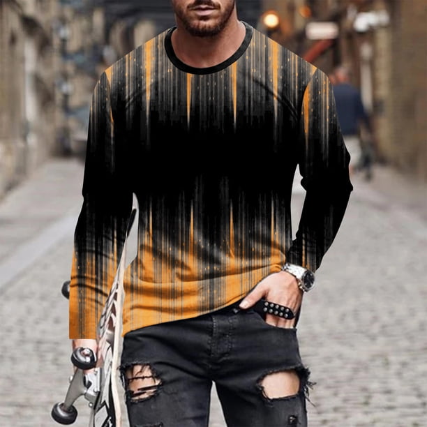 Blusas y camisas de manga larga con cuello redondo para hombre, blusa informal de manga larga con cuello redondo y estampado.