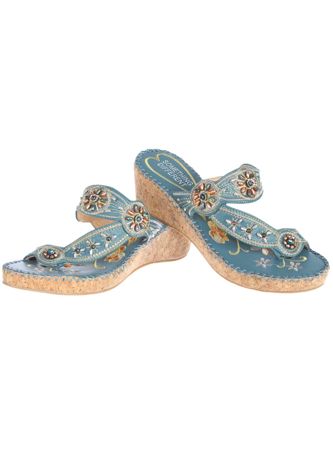 Women's Casual Embroided Beaded Wedge Sandals-Blue-7 - image 3 of 3