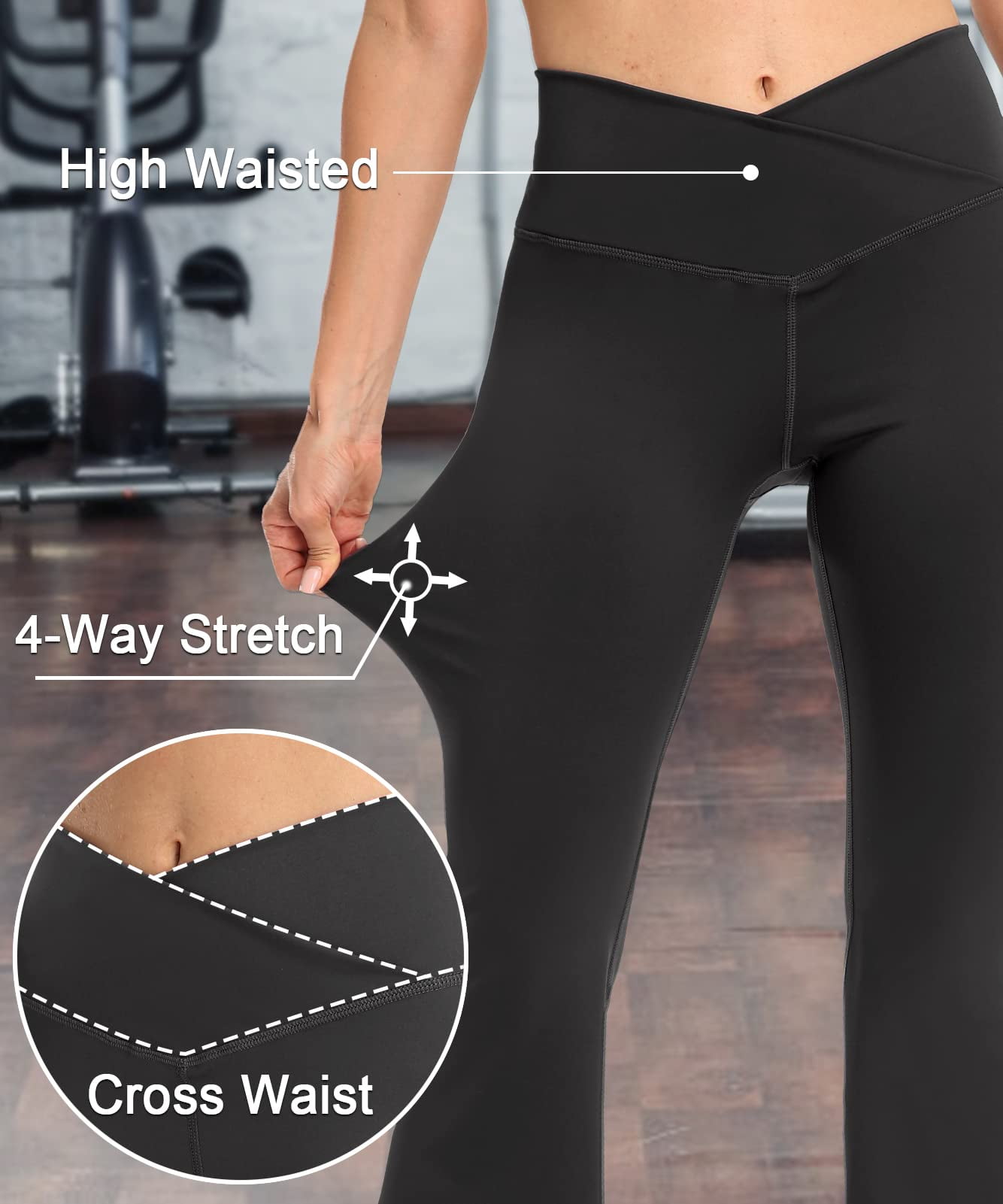 Ilfioreemio High Waisted Crossover Flare Leggings Cross Waist Bootcut Yoga  Pants Wide Legs Workout Work Party Leggings for Women 