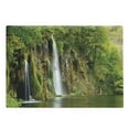 thumbnail image 1 of Nature Cutting Board, Majestic Waterfall Flowing down to River in National Park Fresh Landscape, Decorative Tempered Glass Cutting and Serving Board, Large Size, Green Brown White, by Ambesonne, 1 of 1