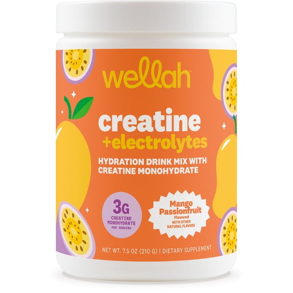 Wellah Creatine Electrolytes Powder (Mango Passionfruit) 30 Servings - Hydration Drink Mix with 3g of Creatine Monohydrate