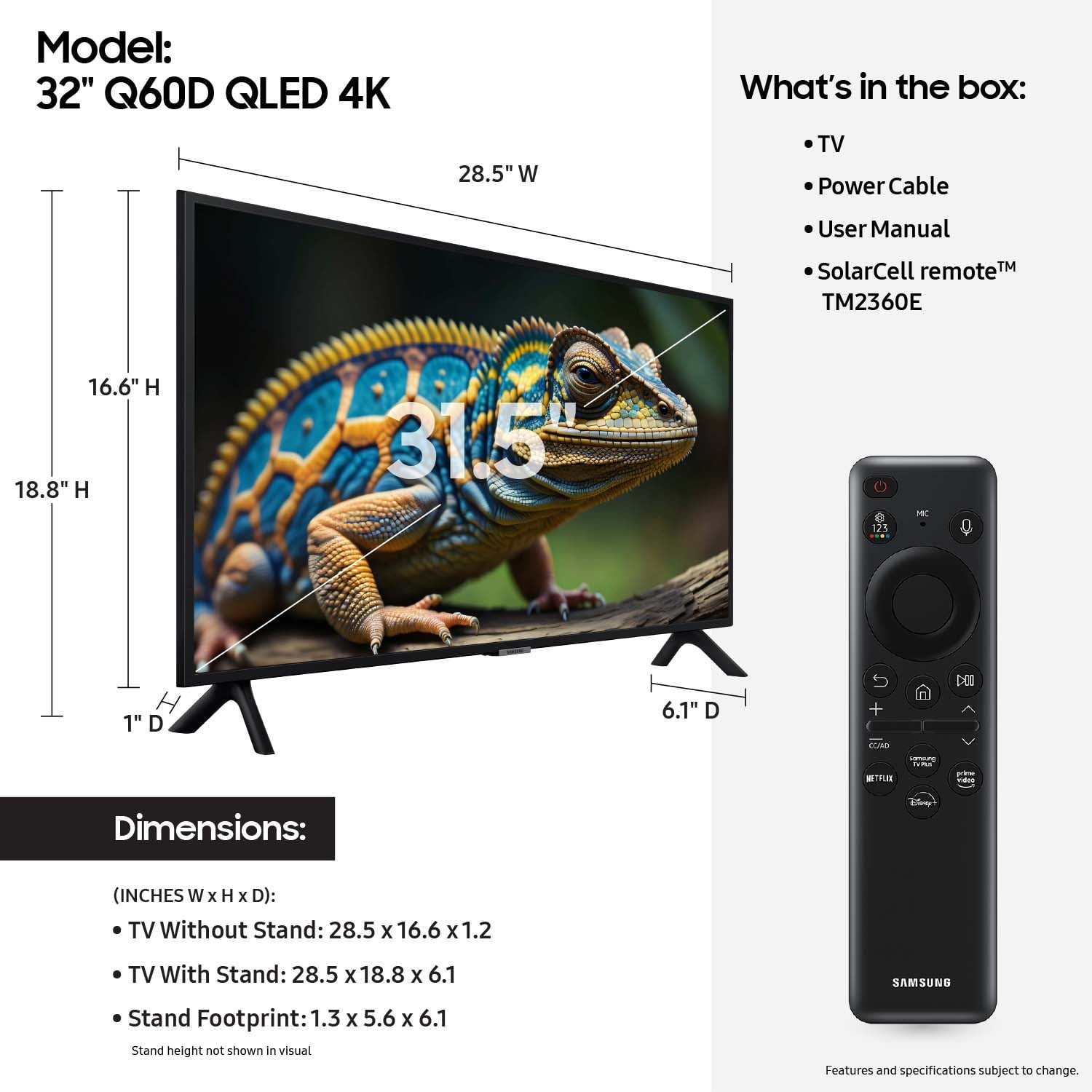 SAMSUNG 32” Class Q60D QLED 4K Smart TV QN32Q60DAFXZA 2024