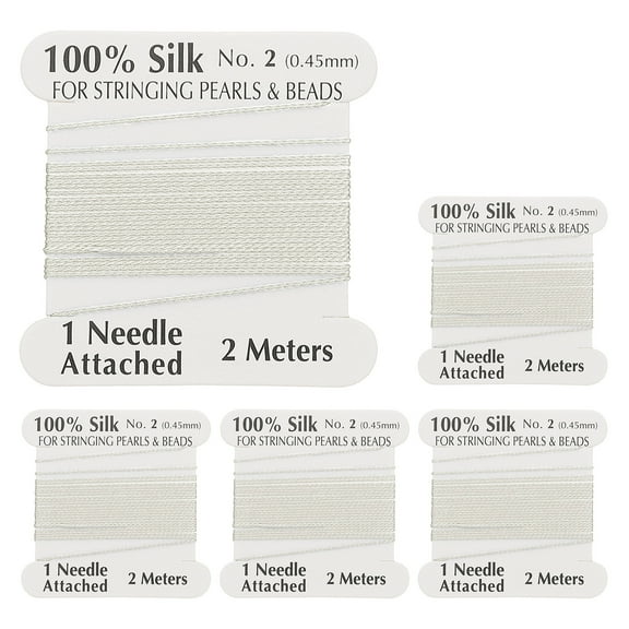 Uxcell Silk Cord Thread, 5 Pcs Pure Uxcell Silk Beading Thread Cord Size 0.45 mm with the Knotting Pearls Needle Attached, White