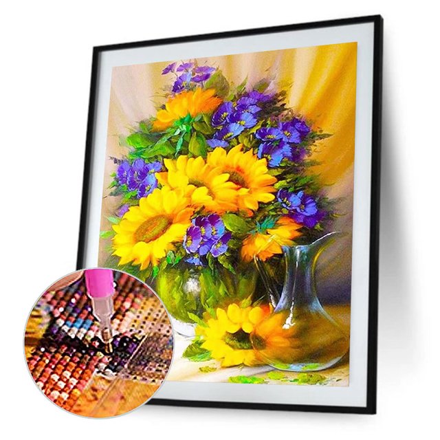 Cuadros Decorativos Kit de pintura de diamante 5D Girasol en jarrón Taladro redondo completo Rhinestone DIY Sywqhk Nuevos Originales