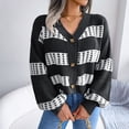 thumbnail image 3 of Lantern Sleeve V-Neck Color Block Sweater in Black - Casual Fit Winter Women's Style - Size L, 3 of 8