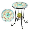thumbnail image 5 of Bestco 14" Ceramic Side Table w Ceramic Top Shelf Metal Legs Outdoor Plant Stand Floral, 5 of 5