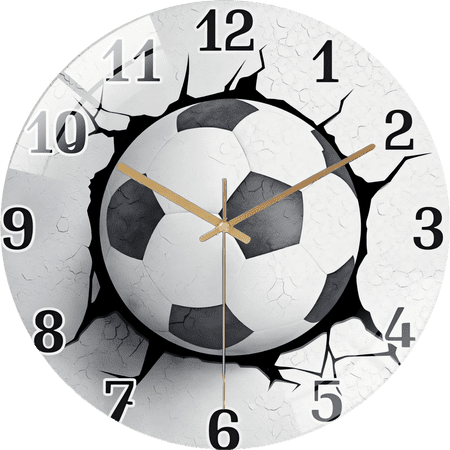 15 . 75 Inch Creative and Unique Football Pattern Glass Wall Clock for Living Room, Bedroom photo 15 . 75 Inch Creative and Unique Football Pattern Glass Wall Clock for Living Room, Bedroom image