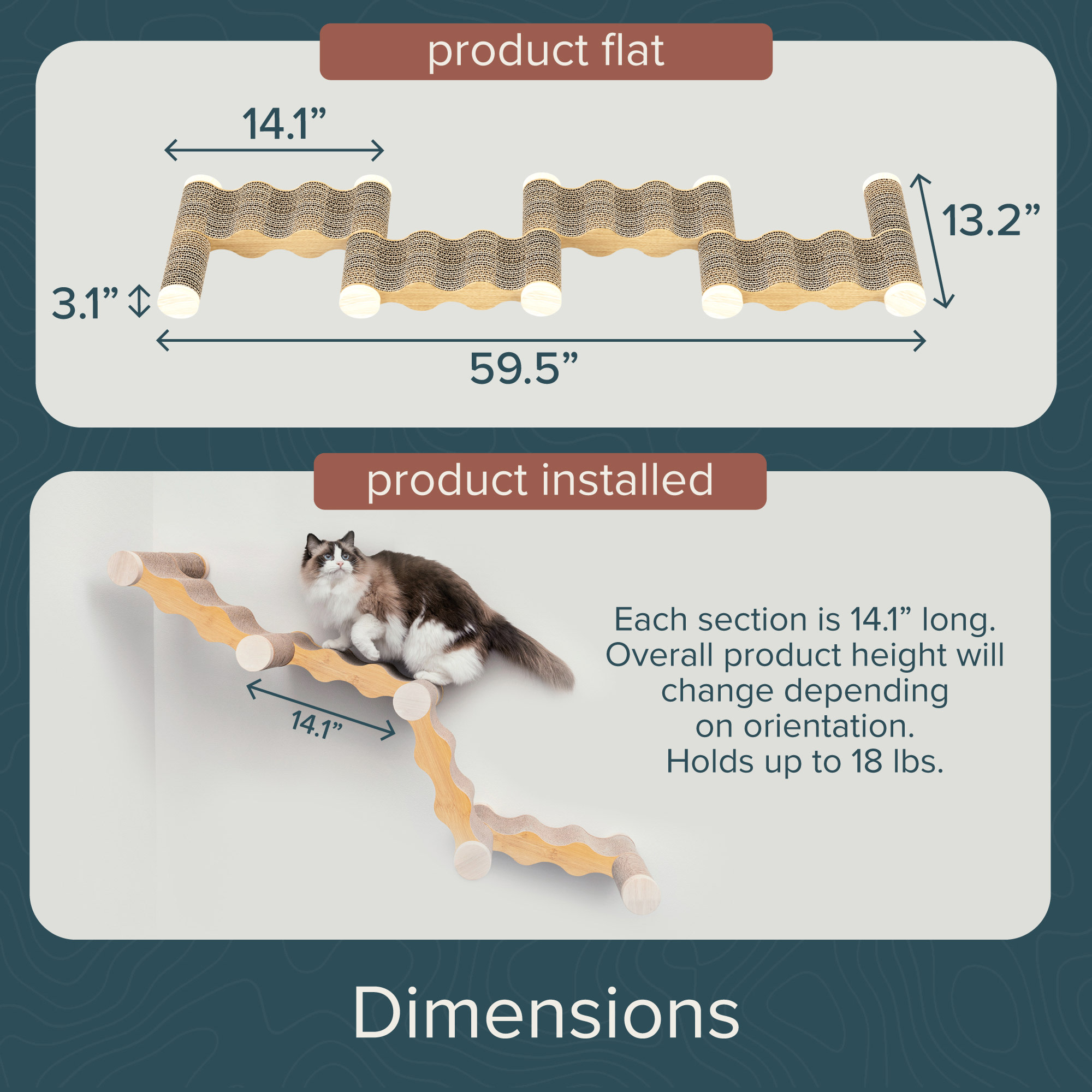 Ascentials by FurHaven Wall-Mounted Modular Scratching Perch Wave Cat Ramp, 60”, 1 Count