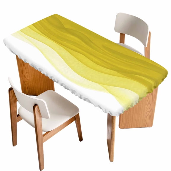 Ombre Yellow Waves Table Cloths for 4 Foot Rectangle Tables, Abstract Art Gradient Modern Patio Waterproof Elastic Fitted Tablecloths, Washable Rectangular Table Cover for Camping