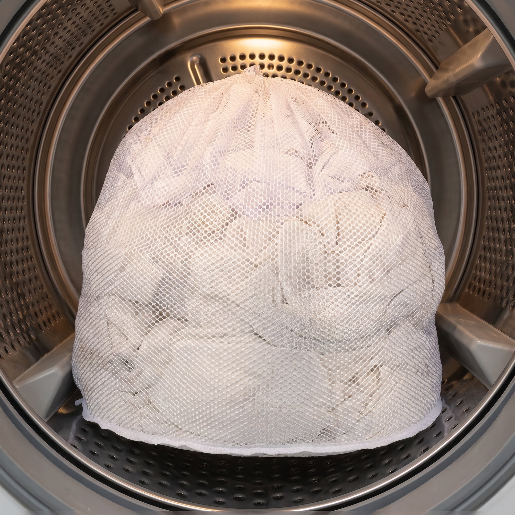 Unique Bargains 2 Pack Nylon Mesh Laundry Bags with Drawstring Closure for Socks White 19.7"x23.6"