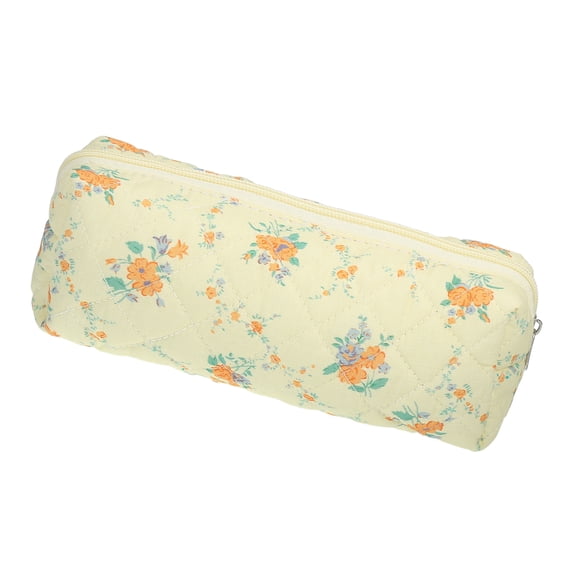 Vocoste 1 Pc Women Durable Small Quilted Makeup Bag for Vacation Travel Gym Orange Yellow Cotton