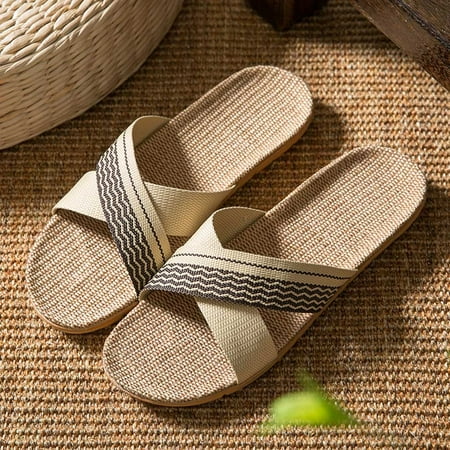 

dmqupv Shoes Comfy Mens Slippers Slippers Cross Couple Slippers Daily Summer Slippers Linen Bedroom Slippers Men Size 14 Coffee 13
