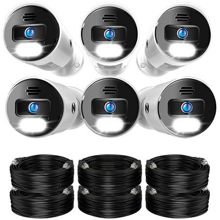 Night Owl - 8-Channel, 6-camera Indoor/Outdoor Wired 4K Ultra HD 2TB NVR Spotlight Surveillance System - White