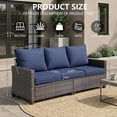thumbnail image 5 of Orithm 3-Seat Navy Blue Patio Wicker Couch, High Back Outdoor Rattan Sofa with 4.3" Thick Cushion, Steel Frame Weather Resistant Patio Furniture for Backyard Garden, 5 of 9