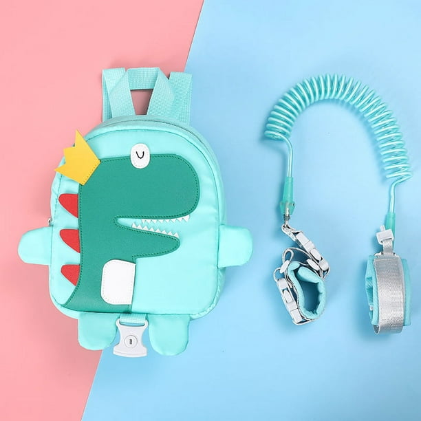Mochila para Bebé con Cuerda Antipérdida, Arnés Infantil 2 en 1 con Mochila y Muñequeras Antipérdida para Niños y Niñas (Dinosaurio-Verde)