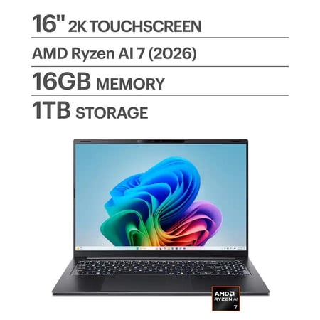 Acer - Swift Go 16 AI - Copilot+ PC - 16" WUXGA Touchscreen Laptop - AMD Ryzen AI 7 445 2026 - 16GB Memory 1TB Storage - Obsidian Black