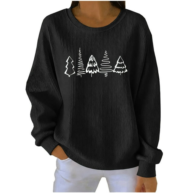 ABATAB Chandail en Tricot Côtelé pour Femmes Col Rond Manches Longues Cadeau de Vacances de Noël Chandail Automne Hiver