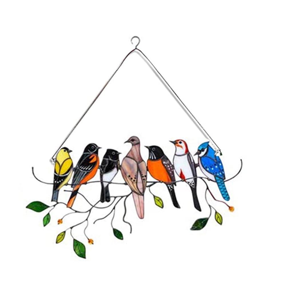 Acrylic Stained Glass Birds on a Wire Window Panel Hanging Sun Catcher Hardware 