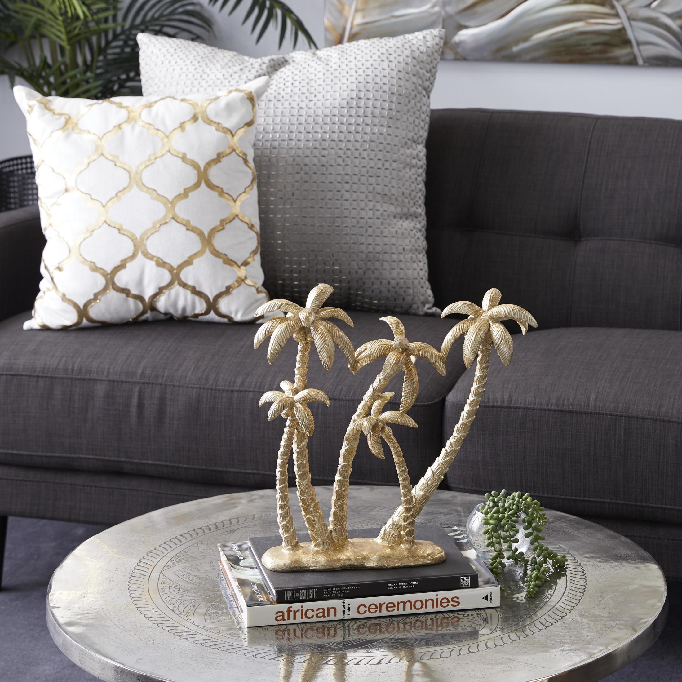 15" x 16" Gold Polyresin Palm Tree Sculpture, by DecMode