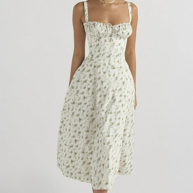 Robe Midi à Bretelles pour Femme, Imprimé Floral, Mode, Sans Manches, Robe Féminine, Vestidos
