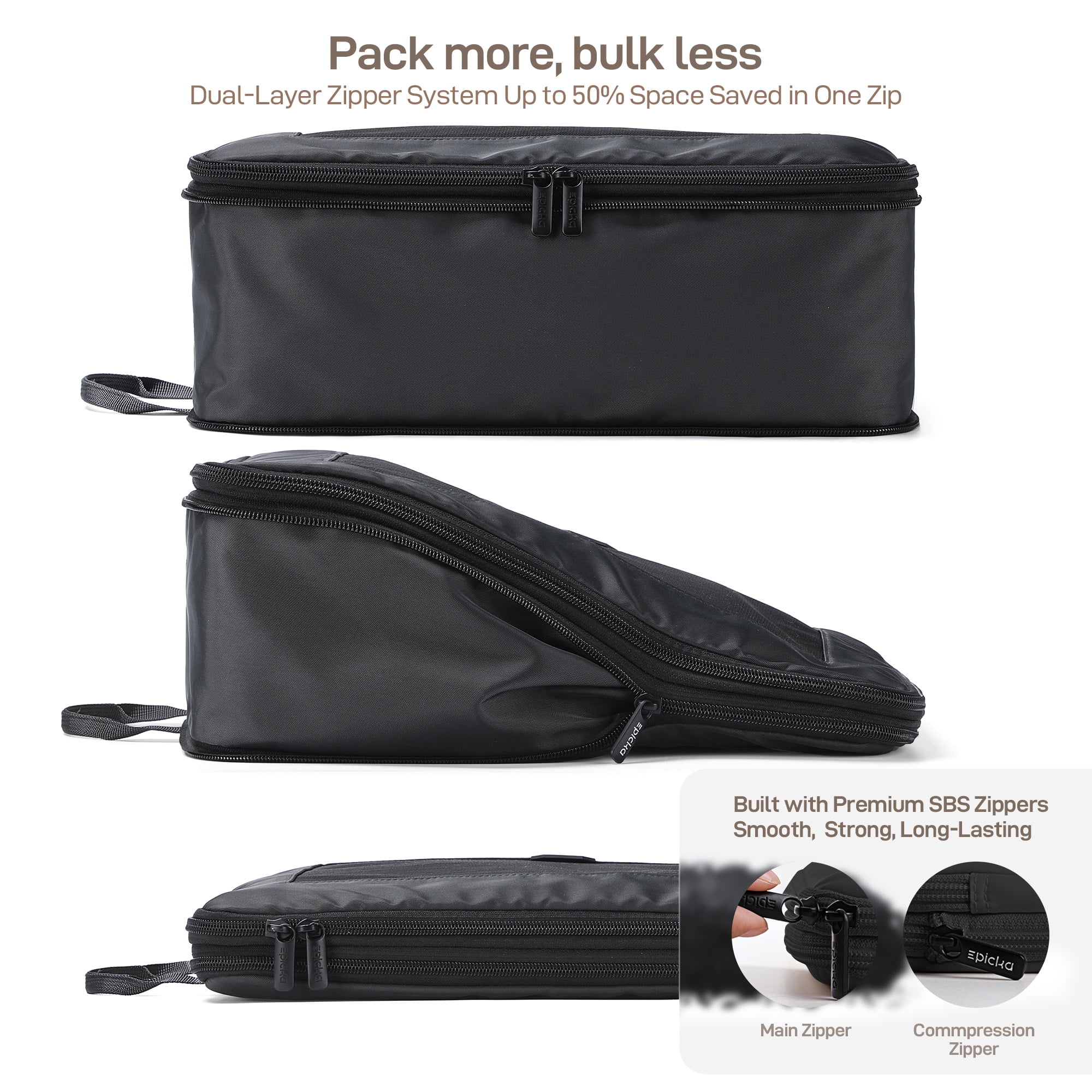 EPICKA TripCozy Compression Packing Cubes - 4 Set Durable Travel Organizer Bags with Mesh Top for Carry on (Dark Grey)