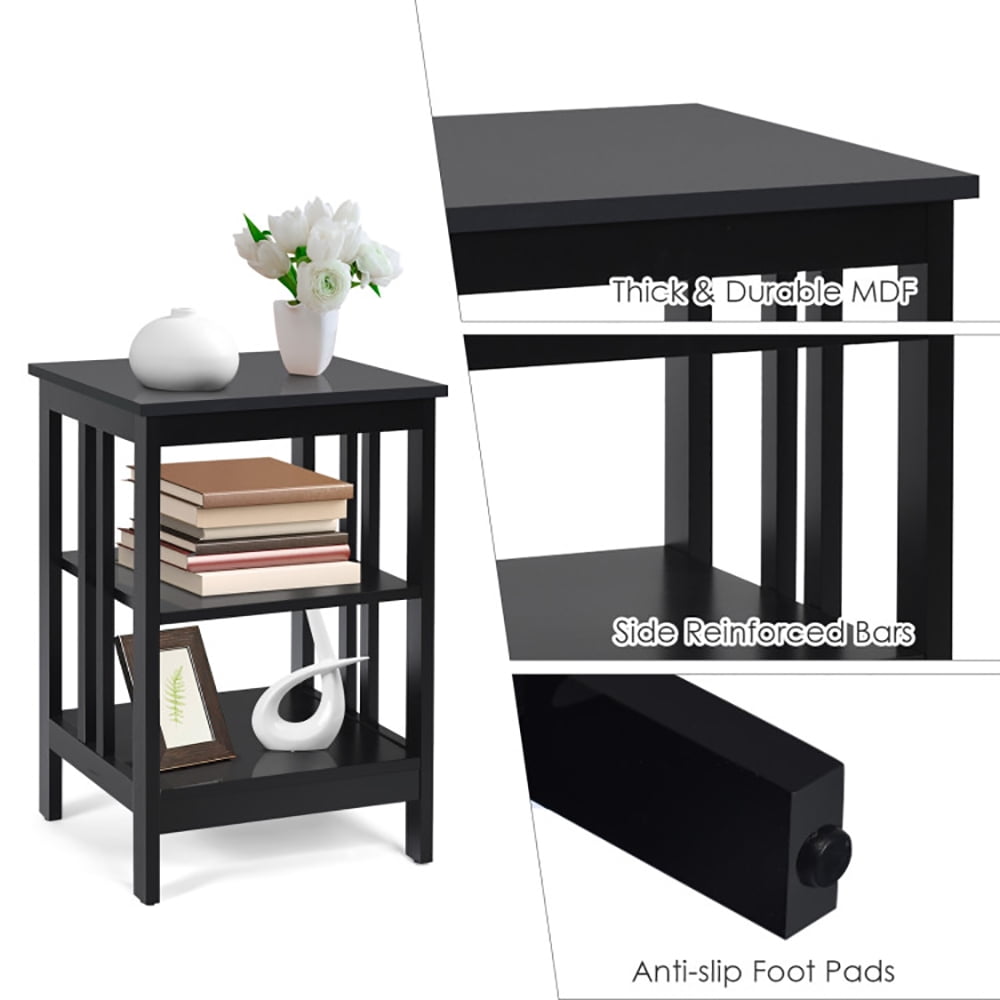 Finihen Side Table, 3-Tier Nightstand Sofa Side Table with Baffles and Round Corners, Bed Side Tables, for Living Room, Bedroom, Black Finihen Side Table, 3-Tier Nightstand Sofa Side Table with Baffles and Round Corners, Bed Side Tables, for Living Room, Bedroom, Black