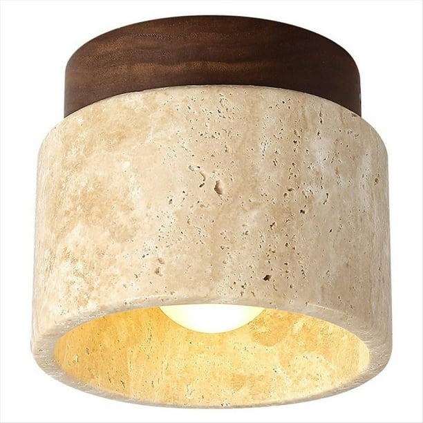 Lámpara de Techo de Madera de Travertino Amarillo, E27, Luz , Ideal para Cocina, Pasillo, Sala de Estar, Estudio, Salón de Té.