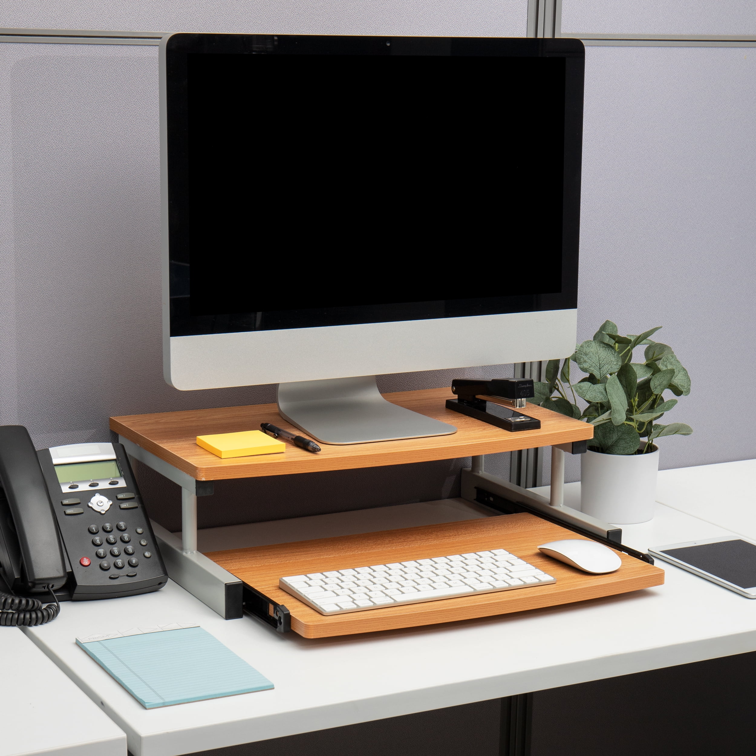 Mind Reader Monitor Stand, Sliding Keyboard Drawer, Riser, Metal, 20"L x 14.75"W x 5.9"H, Brown
