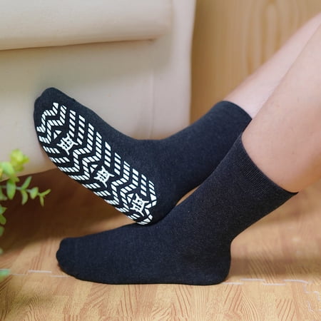 AMITOFO 5 PAIRS NON SLIP GRIP SOCKS – NON SKID SOCKS IDEAL FOR YOGA, PILATES, HOSPITAL USE – MEN & WOMEN’S CREW STICKY GRIPPER SOCKS (SIZE 13-15)