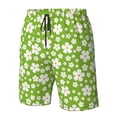 thumbnail image 5 of Kdxio Green White Flowers Pattern Mens Casual Shorts - Drawstring Summer Beach Sports Shorts for Men, 5 of 9