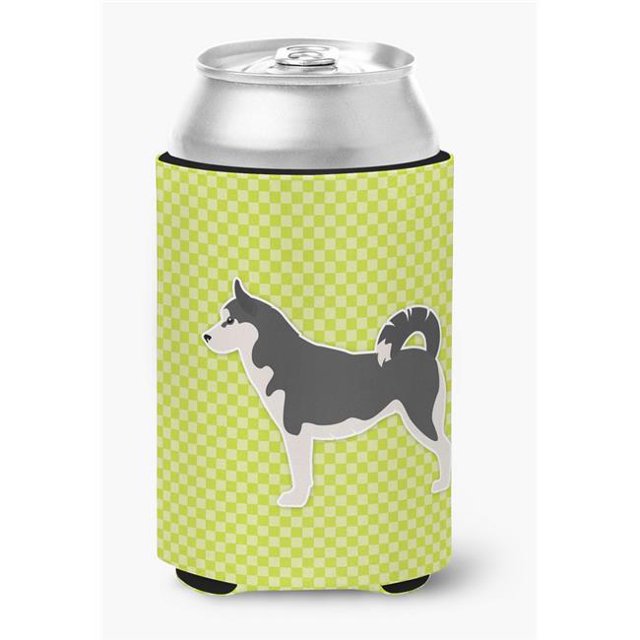 Siberian Husky Checkerboard Green Can or Bottle Hugger