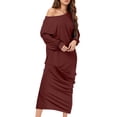 thumbnail image 2 of Casual Dresses for Women,Ladies' Casual Trendy Large Loose Solid Color Round Neck Comfortable Soft Long Dress long Sleeved Ankle DressBrown S-2XL, 2 of 6