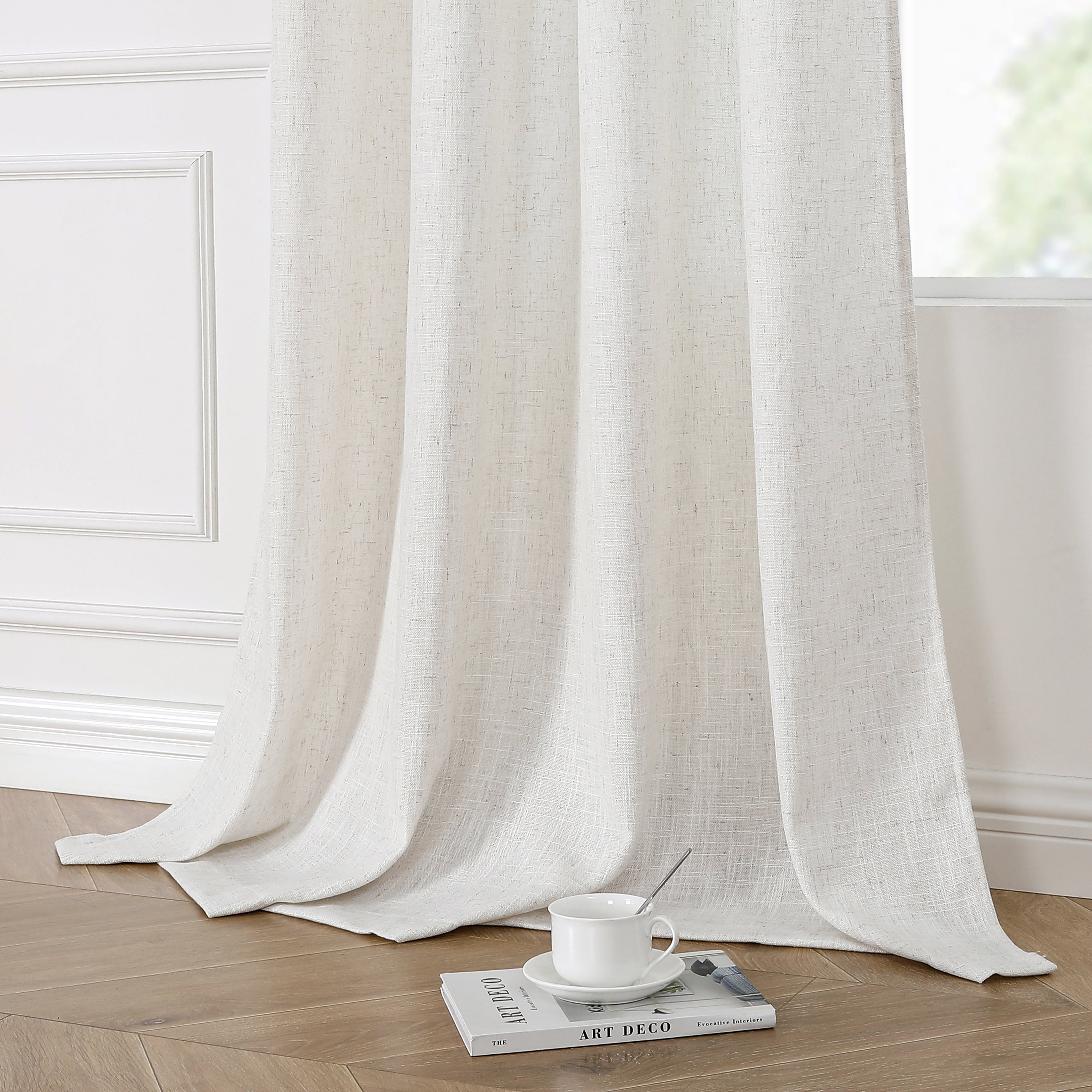 AZZCIA White Linen Light Filtering Grommet Curtain Panels for Bedroom, 2 Panels, 54"W x 84"L