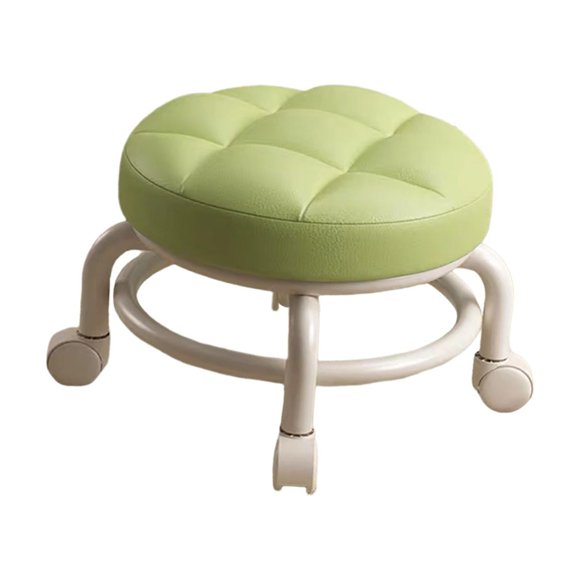 Reposapiés multifuncional acolchado de cuero PU con asiento bajo y ruedas para cambiar zapatos Verde