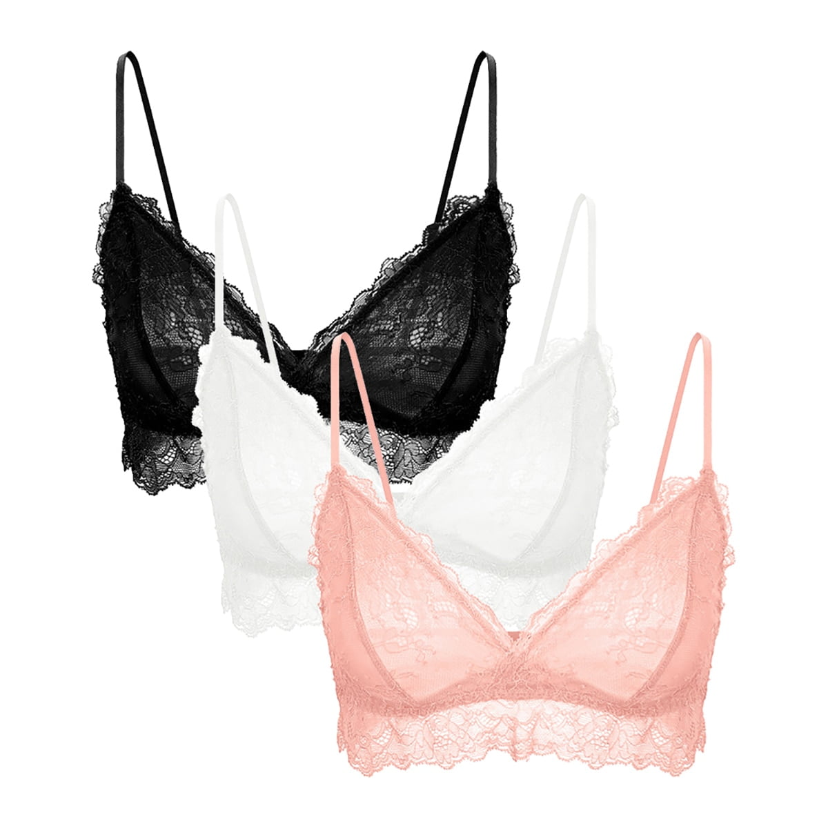 Varsbaby Women’s Lace Wireless Bra Thin Straps Bralette 3 Pack