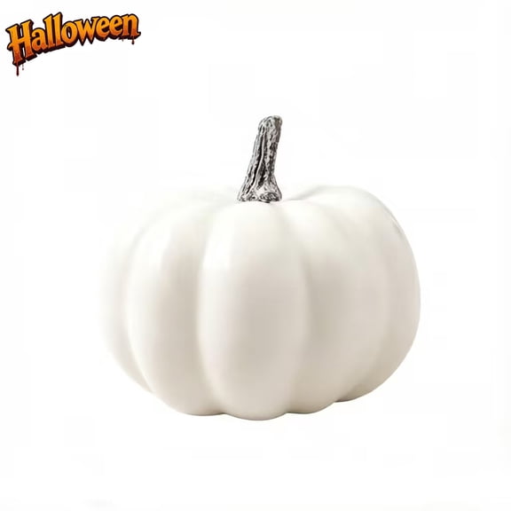 3.35in Matte White Foam Artificial Pumpkin, Blank Unpainted Fake Pumpkin Decor, DIY Paintable Mini Pumpkin Figurine, Fall Mantel Tabletop Photography Prop for Halloween Thanksgiving Farmhouse Decor