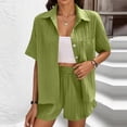 thumbnail image 5 of Shorts Set for Women Two Piece Outfits Button Down Shirt Top and Shorts Summer Womens Matching Sets, 5 of 7