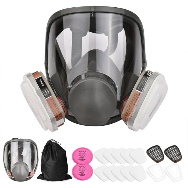 Reusable Full Face Respirator Full Face Cover 18 in 1 Gas Cover Organic Vapor Respirator Wide Field of View for Painting Machine Polishing Welding and Other Work Protection