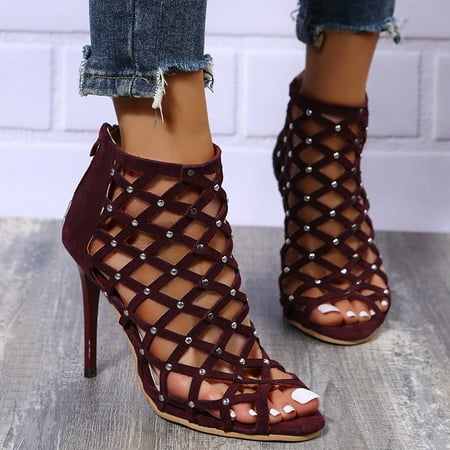 

Two Piece Stiletto Heel Zipper Closure Dress Shoe Ladies Mesh Pump Sandal for Work and Party