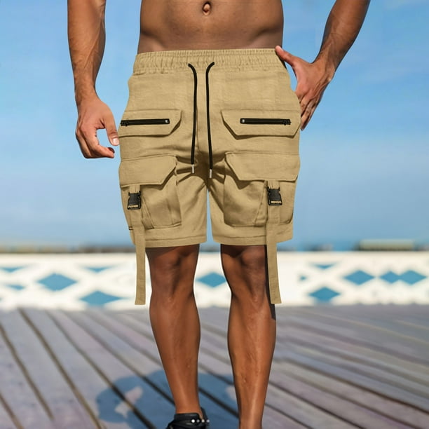 pstuiky Pantalones cortos para hombre, Pantalones cortos cargo cómodos con cintura elástica y bolsillos a la moda para hombre, de verano, informales, lisos Pantalones cortos para correr para hombre