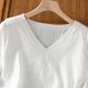thumbnail image 5 of mfyjkho Tops De Tallas Grandes, Suéter De Manga Corta Con Cuello En V Y Bordado De Lino Sintético Para Mujer, Top De Moda Tops De Tallas Grandes Xxl, 5 of 8