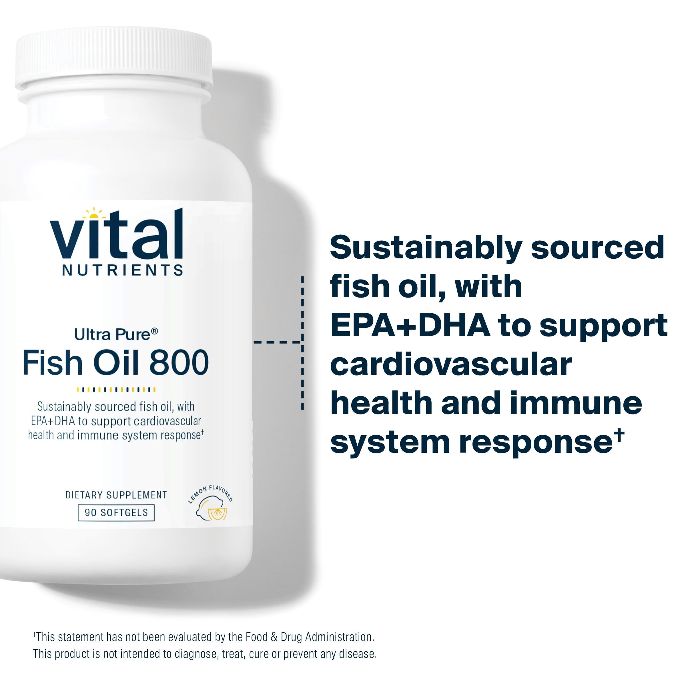 Vital Nutrients Ultra Pure Fish Oil 800 | Supports Heart, Brain, & Immune Health | Sustainably Sourced High EPA & DHA Omega-3 Fatty Acid | Lemon Flavor | Gluten, Dairy, Soy Free | 90 Softgels
