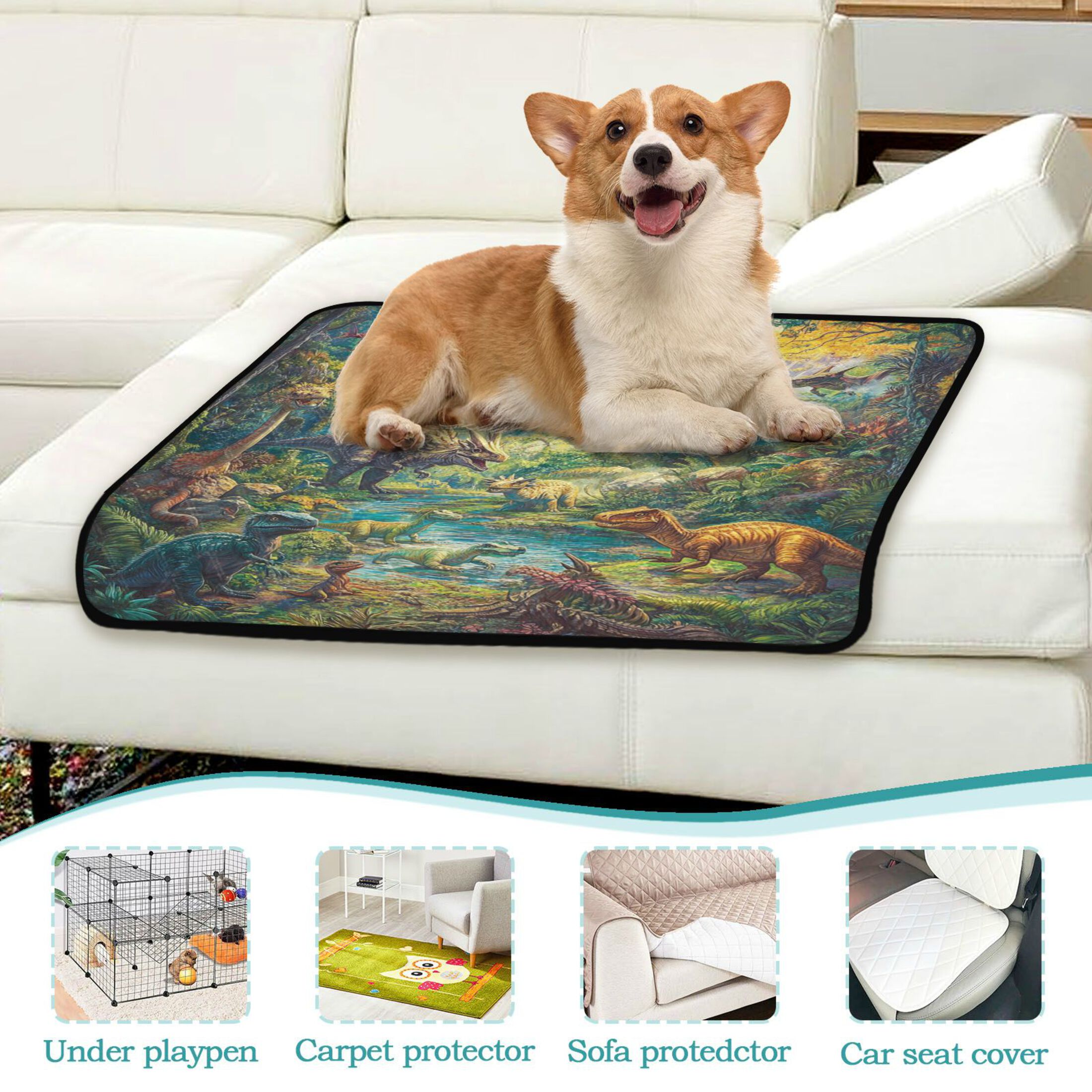 Qxltty Dinosaurs Time Cat litter Pads Pet Set of 2 Diaper Mats Center Anti-leakage Layer Absorbent Soft and Comfortable