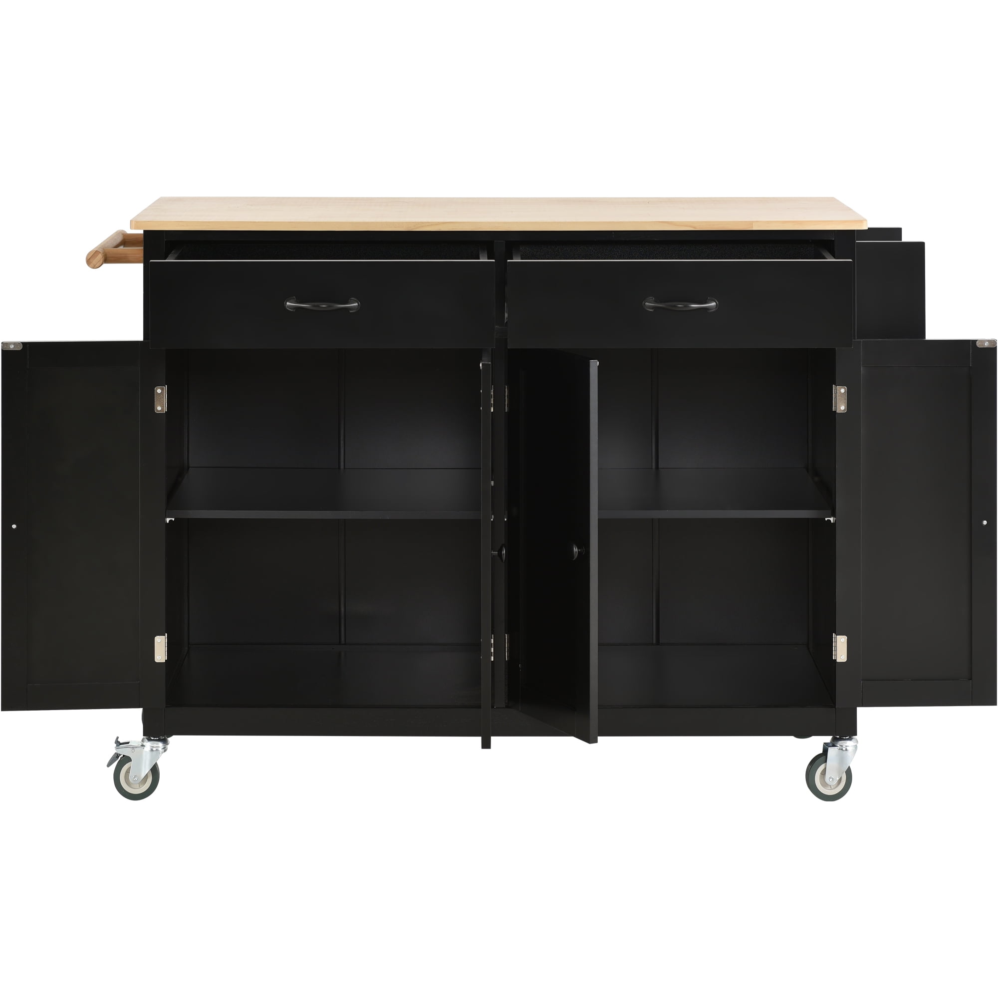 Kitchen Cart with 2 Drawers and 2 Cabinets, 54.3" Large Kitchen Cart with 4 Doors and Locking Wheels, Buffet Table Cupboard with Spice Rack and Towel Rack for Dining Room Kitchen, Blue