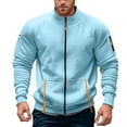 thumbnail image 3 of Mens Hoodless Hoodie Zip Up Fleece Jacket Lightweight Athletic Street Running Gym Mens Clothing,BU1,XL, 3 of 6